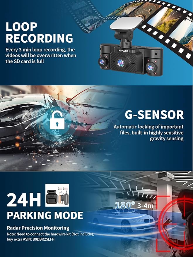 Dash Cam Front and Rear Inside, 360° Dash Camera for Cars 4 Channel 2K FHD Mini Dashcam, Car Camera Built-in WiFi GPS, Free 64G Card, Voice Control, Night Vision WDR/HDR, 24/7 Parking Mode V50-4CH