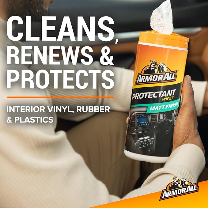 Armor All, 30 Matt Protectant Wipes, Citrus Scent, Suitable for Plastic and Vinyl, Restores your Surfaces Appearance and Keeps them Protected, Ideal For Car Detailing, Freshness Lock, Made in the UK
