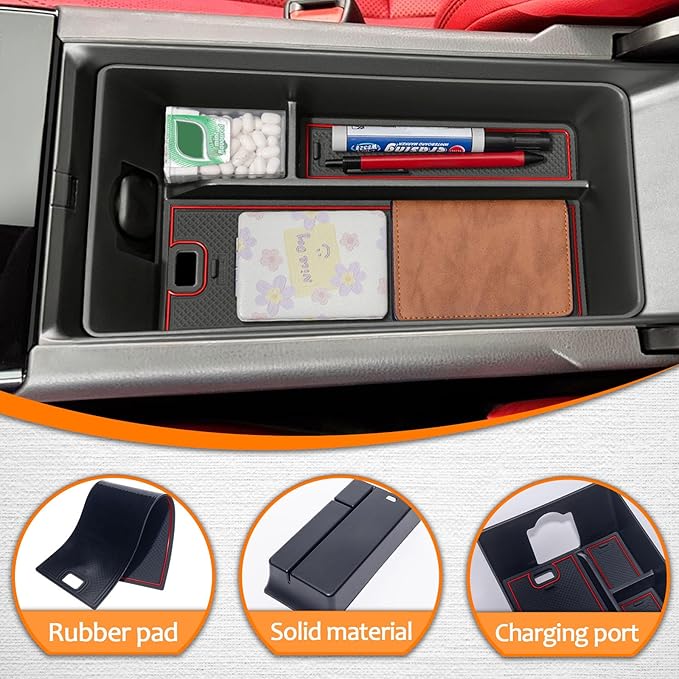 TOPINSTALL Red Center Console Tray Compatible with 2025 2026 Camry (XSE/XLE/SE/LE) Armrest Storage Box Console Organizer for 9th Gen Camry Interior Accessories