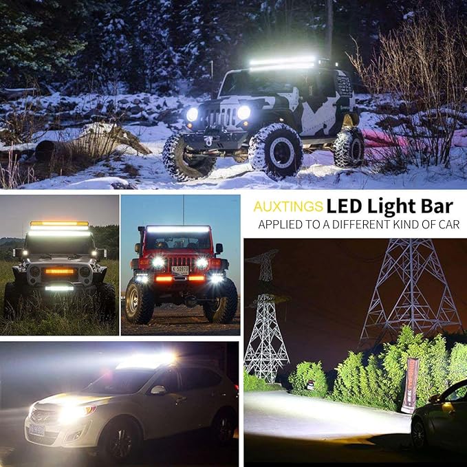 AUXTINGS 20 inch 288W LED Light Bar Triple Row Spot Flood Combo Beam Off Road Lights Waterproof Work Light with Wiring Harness for Jeep Trucks SUV ATV UTV Boat Lights, 12V 24V