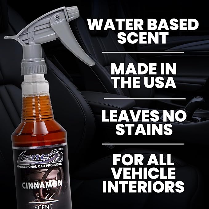 Lane's Premium Car Air Fresheners - Cinnamon Scent Water Based - 32oz Eliminate Bad Odors of Pet & Food From Car Interior Leather, Carpet, Upholstery Great For Cars, Trucks, SUVs, RVs & More