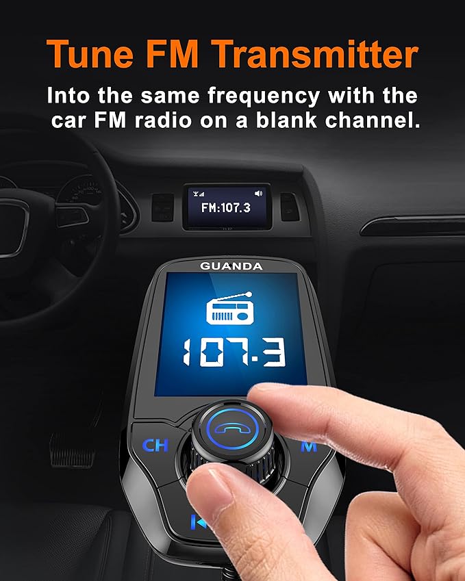 Upgraded Bluetooth 5.3 FM Transmitter for Car, Wireless Radio Adapter Kit W 1.8" Color Display Hands-Free Call AUX in/Out SD/TF Card USB Charger PD 20W for All Smartphones Audio Players - Black