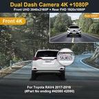 Fitcamx Front 4K+Rear 1080P Dash Cam Adapts for Toyota RAV4 2017 2018 (Part No #42080/42090), Integrated OEM Look, Dual HD Video, WiFi & APP, Loop Recording, G-Sensor, Easy to Use, 128GB Card