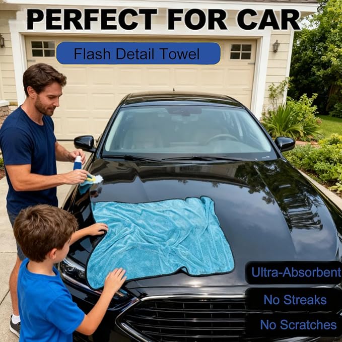 Car Drying Towel 24"x36", Soft Ultra-Absorbent Microfiber Towels for Cars, 600GSM Streak-Free, Scratch-Free Drying Towels for Automotive Detailing (2)