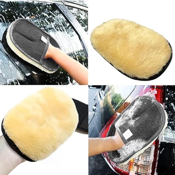 Wool Car Wash Mitt, Lint Free Scrubber High Density Car Wash Wool Glove Microfiber Wool Soft Automotive for Cleaning Car Wash Glove Auto Accessories Bear Claw Scratch Polishing Waxing Mitt (4 Pcs)