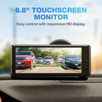 Type S Solar Powered Parking Assistant Set with Wireless Dual Backup Cams, 6.8'' Touchscreen Monitor, 720p HD Resolution, Enhanced Night Vision, Wide View Angle, Self-Charging, No Hardwire
