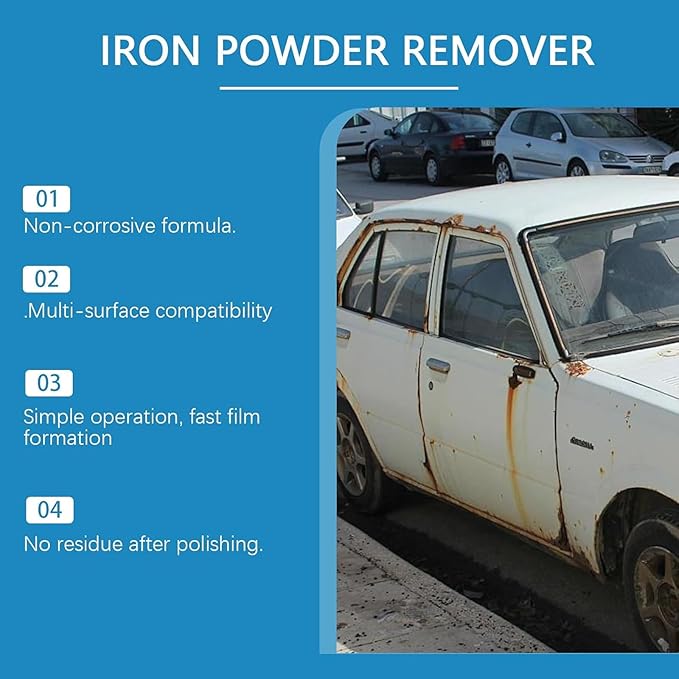 Multi-functional Quick-Acting Rust Removal Spray, 100ml Portable Iron Powder Remover, Portable Easy-Spray Cleaner for Metal Surfaces, Bikes, Tools, Furniture Maintenance (2 pcs)