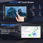 Double Din car Stereo with CD/DVD Player- CarPlay & Android Auto, Car Audio with Bluetooth, 7 Inch HD Touchscreen, Rear Camera, USB/TF/AUX, Subwoofer, AM/FM Radio Receiver