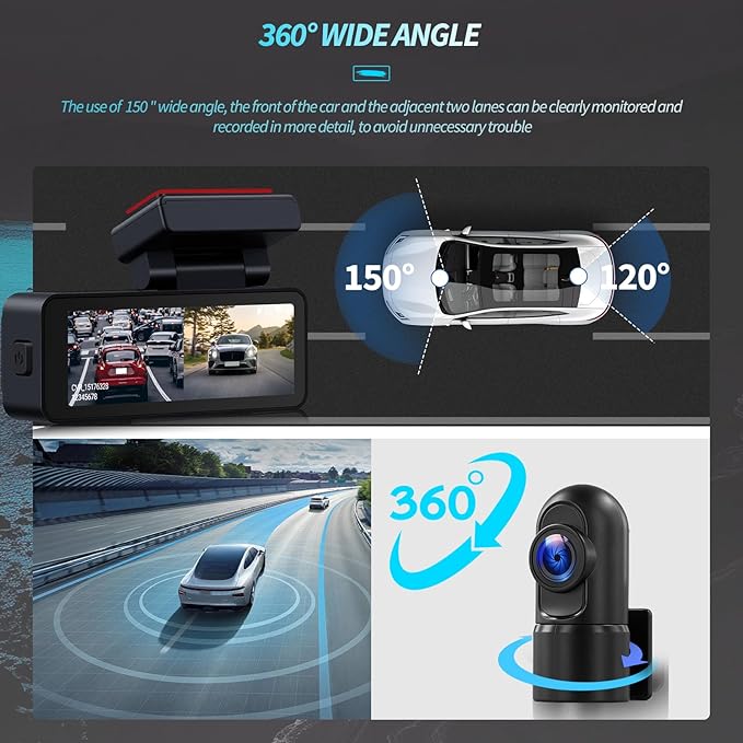 SIXTOP 4K Dash Cam Front and Rear, Built-in GPS & WiFi Dual Dash Camera for Cars 64G Card Included, 4K+1080P 3.16'' IPS Screen, Night Vision, G-Sensor, Loop Recording & 24H Parking Mode Wide Angle