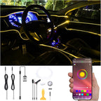 3 Meters Optic Fiber Car Ambient Lighting with Bluetooth App Control 64 Colors Multicoloured Music Interior Lighting Kit DC 12V 1W