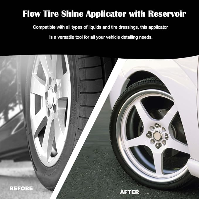Flow Tire Shine Applicator with Reservoir - No-Drip, Streak-Free, Reusable Detailing Sponge for Car Care