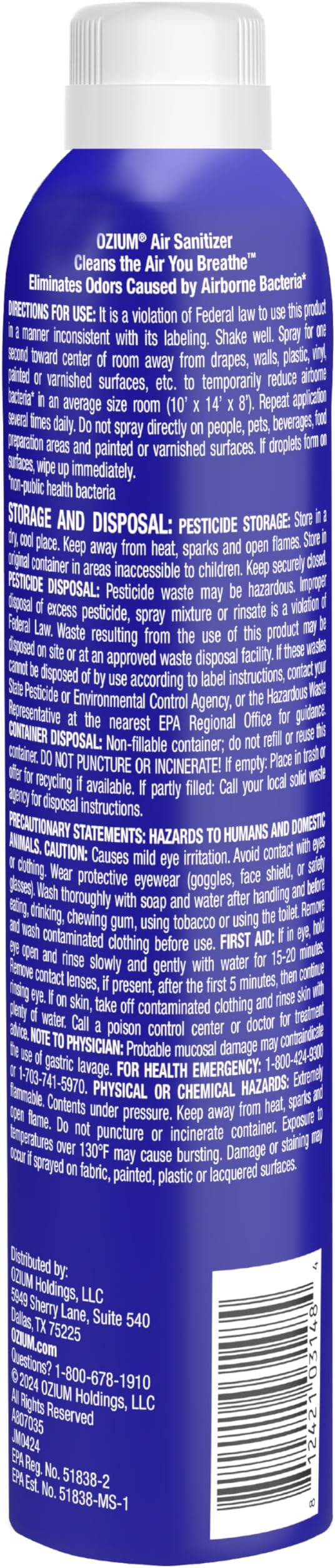 Ozium 8 Oz. Air Sanitizer & Odor Eliminator for Homes, Cars, Offices and More, Vanilla Scent, Pack of 6
