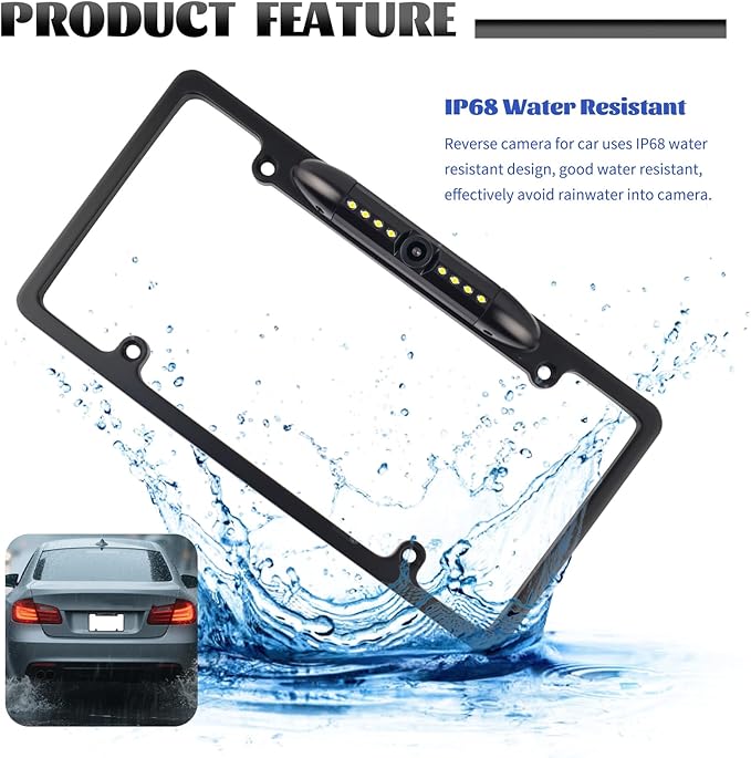 License Plate Backup Camera,170° Wide Angle License Plate Camera with LED HD Night Vision Design,Water Resistant Back up Cameras for Cars for US Licenses Plates,Cars,SUVs