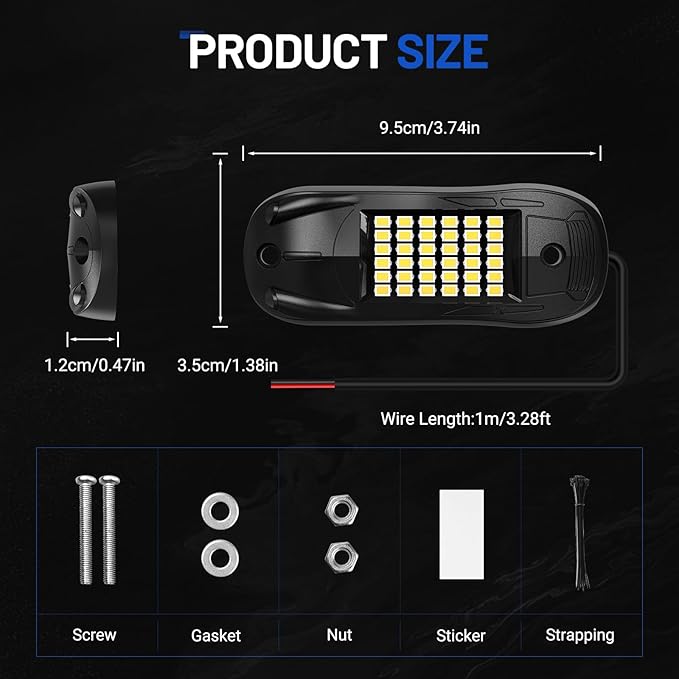 8 Pods 6500k White Rock Lights, IP68 Waterproof 36 LEDs SMD Chips Underglow Kit for Truck Pickup SUV UTV ATV RZR Car Boats