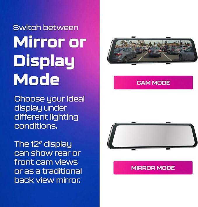 AZDOME PG17 2CH Mirror Dash Cam 4K - 12" Touch Screen - 24H Parking Mode - Mirror Dash Cam - Minimize Blind Spots - Built-in GPS & WiFi - Reverse Assist - Supports Voice Command