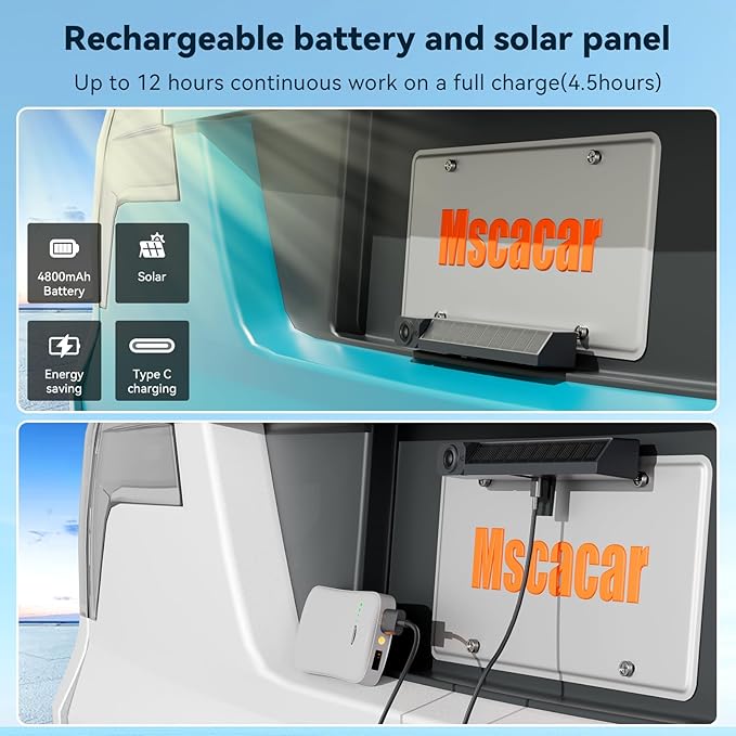 Solar Wireless Backup Camera with 5” IPS Monitor, Reversing System Powered by Rechargeable Battery and Solar Panel, 3-min Easy Installation, IP68 Waterproof, for Car, Trailer, RV, Pickup