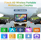Carpuride W712D Motorcycle Carplay Screen with HD 1080 Dual Dash Cam, Wireless Car Play and Android Auto, 7" Waterproof Rotatable Navigation Touchscreen, Loop Recording, Bluetooth, Wired Controller