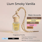 Llum Smoky Vanilla Hanging Car Air Freshener – Luxury Automotive Perfume Diffuser 10ml (0.34 fl oz), Long-Lasting Fragrance, Alcohol-Free Non-Toxic Scent, Glass Bottle With Wood Cap & AC Vent Clip