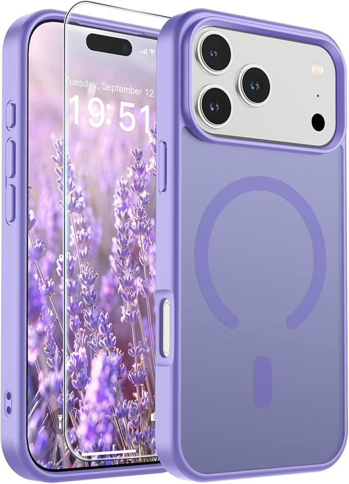 SUPFINE Magnetic for iPhone 17 Pro Max Case (Compatible with MagSafe)(Military Grade Drop Protection) Translucent Matte Shockproof with Anti-Fingerprint Phone Cover 2025,Purple