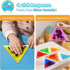 Squishy Liquid Sensory Gel Tiles 12 Packs - Triangle Liquid Sensory Toys for Sensory Play & Portable Fun, Washable Sensory Floor Tiles for Toddles 3+ Learning, Calming, Fidgeting