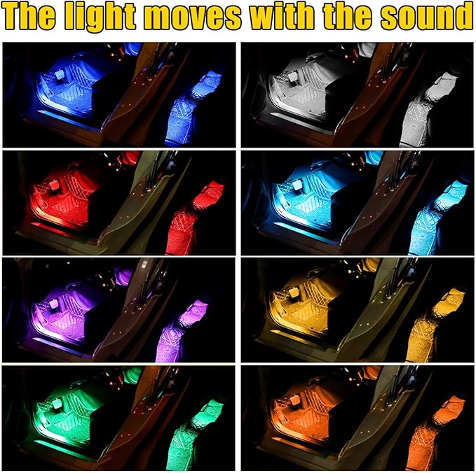 povtii Car Led Interior Lights, RBG 48 LED Multicolor Music Auto Interior Strip Light with APP Control, Waterproof Lighting Lamp Kit Under Dash with Charger, Car Accessories (USB)