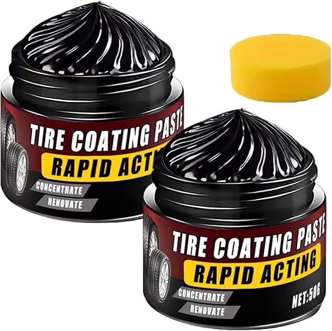 Premium Tire Coating & Trim Restorer, Tire Coating Paste Rapid Acting, Bring Back the Original Deep Black Shine to Rubber and Plastic (2PCS)