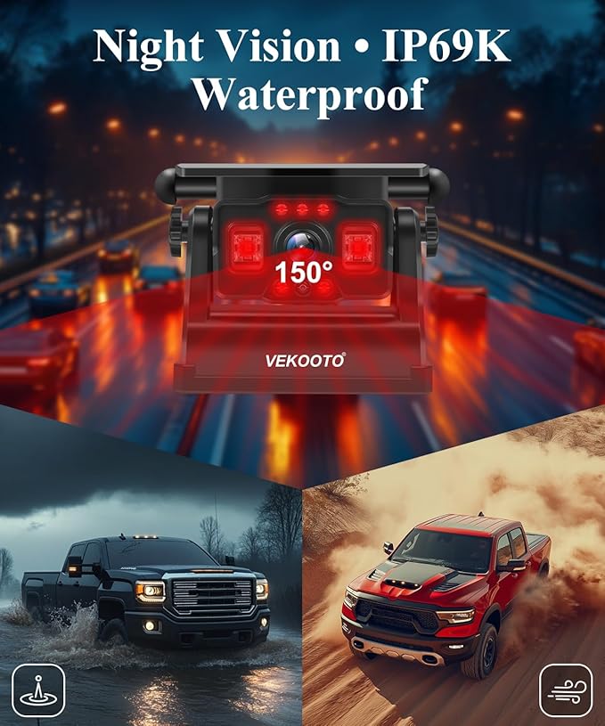 VEKOOTO VK7Pro Magnetic Solar Wireless Backup Camera, 7'' IPS Touchscreen Monitor HD1080P No Wiring 15,800mAh Rechargeable Camera System for Hitching Gooseneck Horse Trailer RV Camper Car Truck