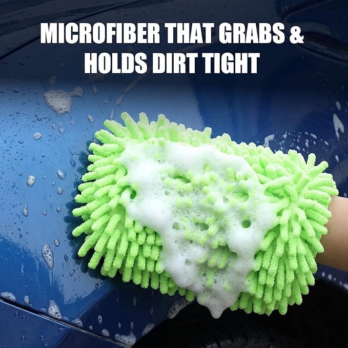 3 Pack Chenille Premium Scratch-Free Microfiber Wash Mitt Car Wash Sponges, Non-Scratch Car Cleaning Sponge Mitts, Ultra-Soft Glove, Swirl-Free Finish, Safe for Trucks, Suvs(Lime Green)