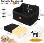 Dog Car Seat for Medium/Large Dogs, Memory Foam Pet Booster Seat for Under 55 lbs or 2 Small Dogs, Detachable Washable Dog Car Bed for Backseat with 2 Safety Leashes and Pockets(Black, Large)