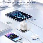 Aolcev for iPhone Charger Fast Charging Bling 2 in 1 USB A USB C Charger Block 25W Type C Fast Charging Blocks for iPhone 17 16 15 14 13 iPad Bling USB C Adapter for Galaxy S26 S25 Rhinestones Sliver