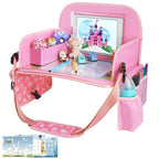 MENZOKE Kids Travel Tray for Toddler Car Seat, Road Trip Activities for Kids with iPad Holder Stand & Dry Erase Board, Road Trip Essentials Accessories Lap Tray as Travel Gifts for Kid, Pink