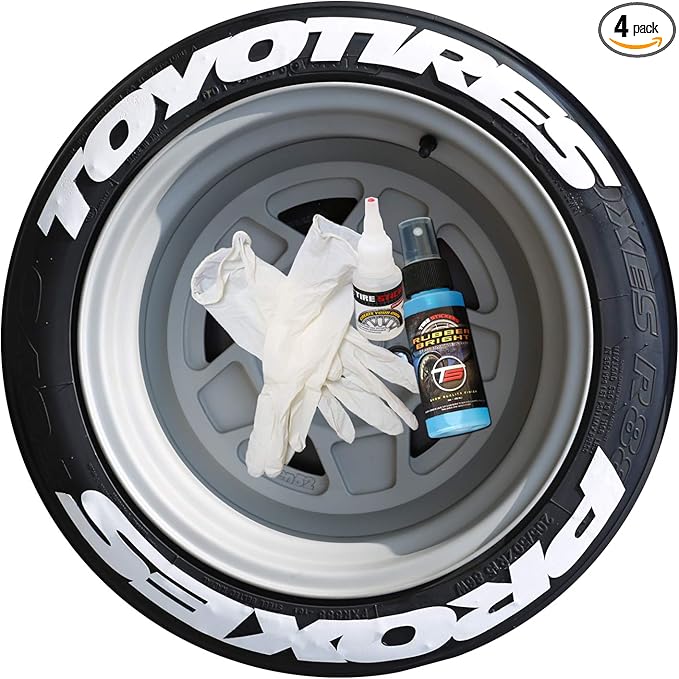 Toyo Tires Proxes Tire Stickers - Super Stretched Style - Permanent Tire Lettering Kit with Glue - Custom Sizing/Colors - (Pack of 4)