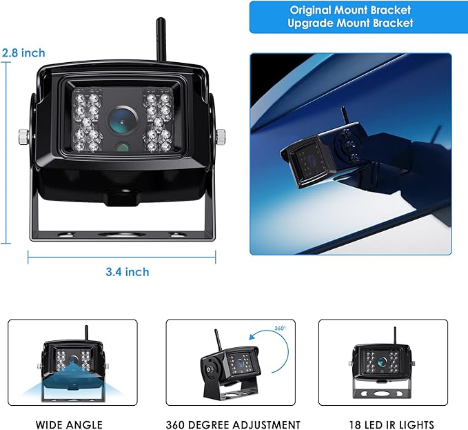 ZEROXCLUB 1080P FHD Digital Wireless Backup Camera System Kit for RV/Truck/Trailer/Van/Bus,Night Vision,7inch HD LCD Monitor,IP69 Waterproof Rear View Camera No Interference Record-HW02-M