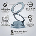 Magnetic Car Phone Mount, 0.83" Ultra-Slim Foldable Holder, [Vacuum Suction & Adhesive Pad] for Textured Dashboard/Windshield, 3-Joint Metal MagSafe Mount for iPhone 17 Pro Max/Pixel (Blue)