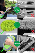 2 in 1 Chenille Microfiber Car Wash Mop Mitt with 46" Aluminum Alloy Long Handle,Car Cleaning Kit Brush Duster,Scratch Free Cleaning Tool Dust Collector Supplies, 2Pcs Mop Head(Green)