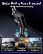 DreamBee Retractable Car Charger,66W Super Fast USB Car Phone Charger,Dual TypeC Retractable Cables Gifts for Men Women Car Truck Accessories for Samsung Galaxy S23+/S23,iPhone 17/16/15/ Pro Max, iPad