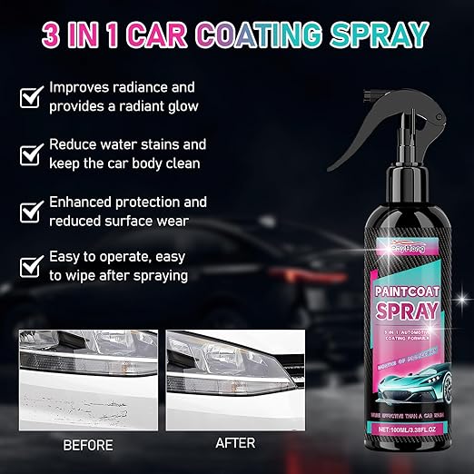 Multi-Functional Coating Renewal Agent, 3 in 1 Ceramic Car Coating Spray, High Protection Quick Car Coating Spray Fast-Acting, Nanotechnology Plastic Parts Refurbish Agent-100ml