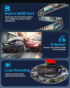 3 Channel Dash Cam Front and Rear Inside, 4K+720P+720P Dashcam, 5GHz WiFi GPS Dash Camera for Cars with 64GB Card, 24H Parking Monitor, Super Night Vision, Loop Recording, G-Sensor, WDR for Car Camera