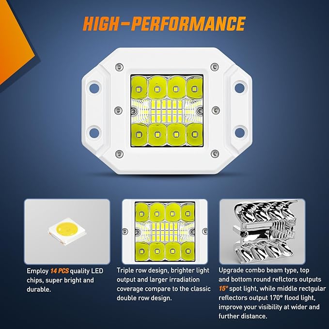 Nilight LED Light Pods 2PCS 42W Flush Mount Spot Flood Combo Backup Reverse Driving Bumper Lights Ponton Boat Deck Dock Lighting for Offroad Pickup Trucks SUV Van Tractors T-top Stern Saltwater Boats