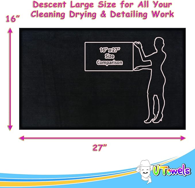 Cleaning Towel Wash-Cloth - Large 27" x 16" Microfiber Rags - Highly Absorbent, Lint Free Streak Free for House, Kitchen, Car, Window Detailing Reusable Shop Towels (6-Pack, Black)