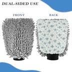 Qilmy Small Blue Bonnet Bees Microfiber Chenille Car Wash Sponge Scratch Free Car Wash Mitt Absorbent Mitt Sponge for Trucks SUVs Car Washing Home Cleaning, Medium