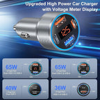 Car Charger USB C, 65W Dual 12V Car USB Charger Multiport with Voltage Display PD/QC 3.0 Super Fast Charge Cigarette Lighter Adapter for iPhone 17 16 15 14 13 12 Pad Pro Air(Gray)