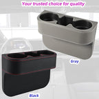Car Cup Holder Expander & Seat Gap Filler - PU Leather Cover with Stitching, Multifunctional Front Seat Organizer, for Car Truck Van, Holds Large Cups and Phones,Prevent Dropping Items (1 Pack, Gray)