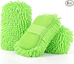 3 Pack Chenille Premium Scratch-Free Microfiber Wash Mitt Car Wash Sponges, Non-Scratch Car Cleaning Sponge Mitts, Ultra-Soft Glove, Swirl-Free Finish, Safe for Trucks, Suvs(Lime Green)