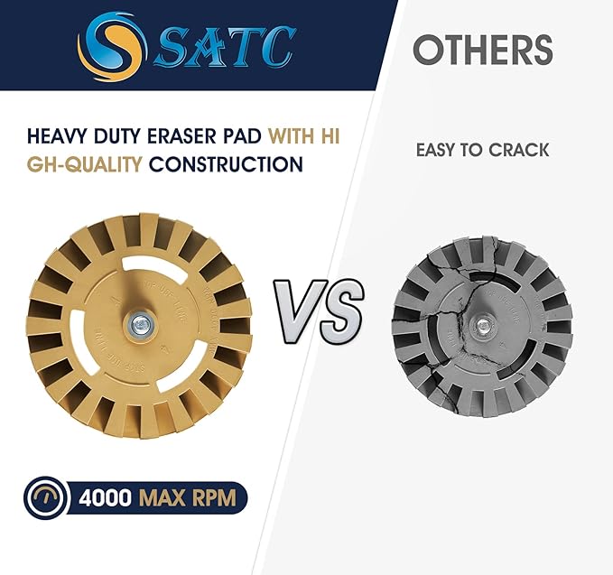 S SATC Eraser Wheel 4 Inch Decal Remover Eraser Wheel 1 Pack with Adapter Rubber Eraser Wheel for Drill Removing Decals Adhesives Pinstriping Stickers