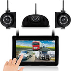 3-Camera Wireless RV Backup System, 7" 1080P Touch Screen with 1 Rear Camera for Furrion Pre-Wired Plug and 2 Side Cameras, IP69 Waterproof, IR Night Vision Camera for RV Trailer, WF703
