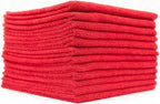 The Rag Company - All-Purpose Microfiber Terry Cleaning Towels - Commercial Grade, Highly Absorbent, Lint-Free, Streak-Free, Kitchens, Bathrooms, Offices, 300gsm, 16in x 16in, Red (12-Pack)