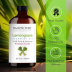 Majestic Pure Essential Oil with Glass Dropper - 100% Pure and Natural - Essential Oils for Diffuser, Aromatherapy, Soap and Candle Making, Lemongrass Essential Oil, Lemongrass Oil, 3.4 Fl Oz