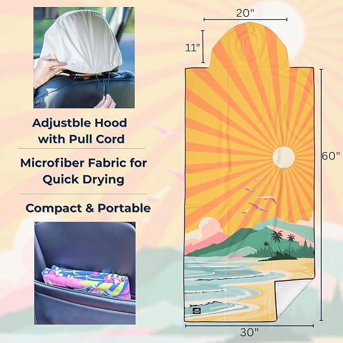 Gone For a Run Car Seat Towel Cover – Microfiber Hooded Seat Cover – 30” x 60” Moisture-Wicking Running Seat Protector for Runners – Coastal Vibes