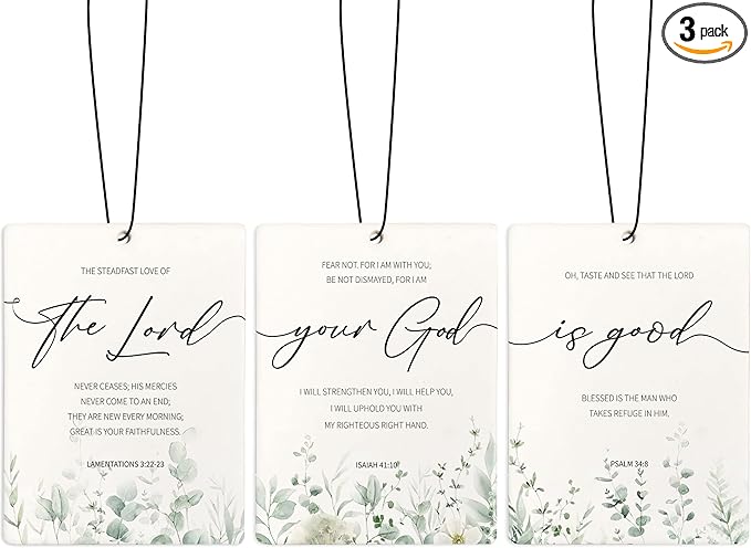 Green Eucalyptus Christian Car Air Freshener, Botanical Bible Verses Air Freshener Hanging 3 Pcs for Cars Closet Drawer or Books, Religious Christian God Car Accessories Mirror Decor for Women